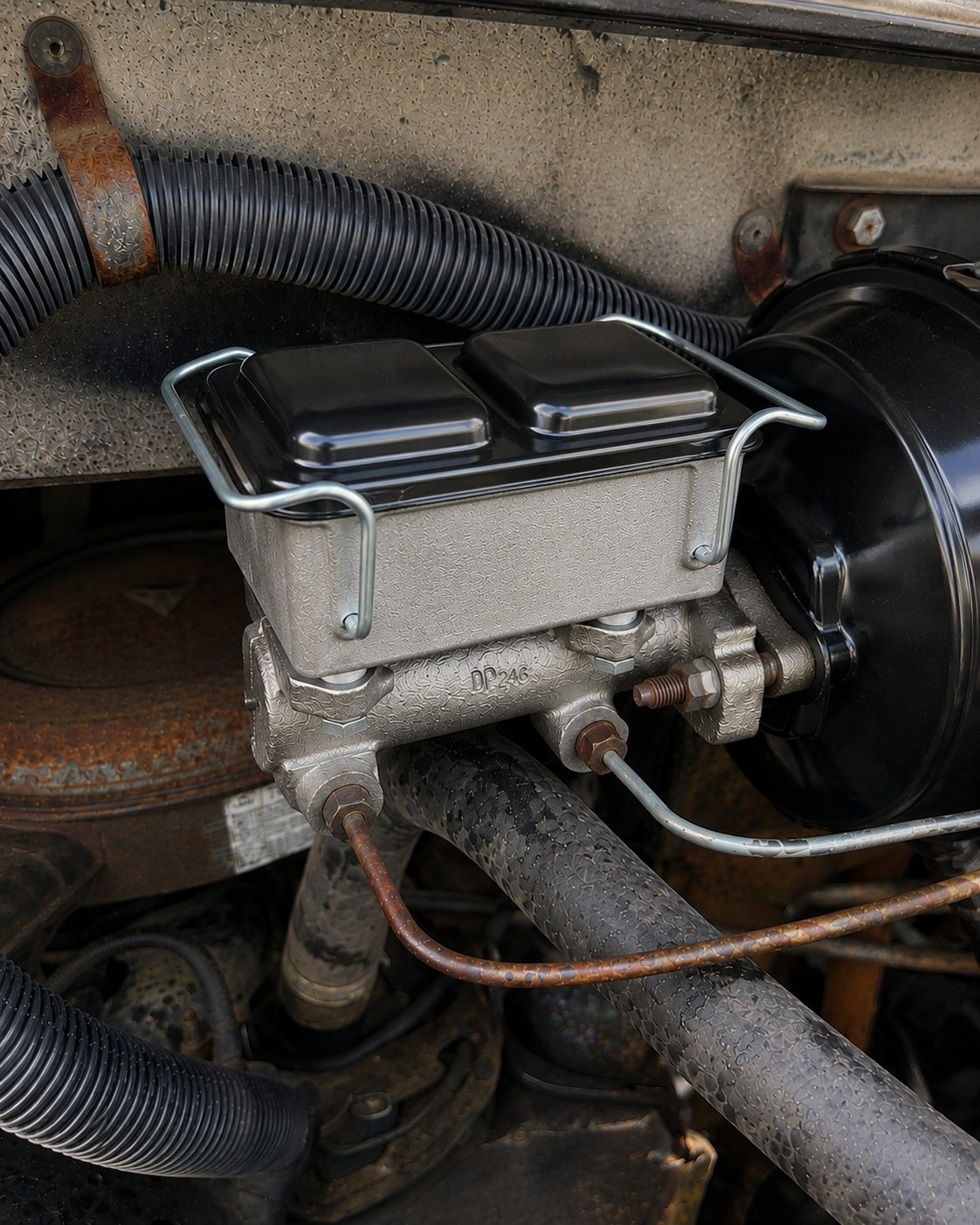 The new master cylinder installed and ready for service.